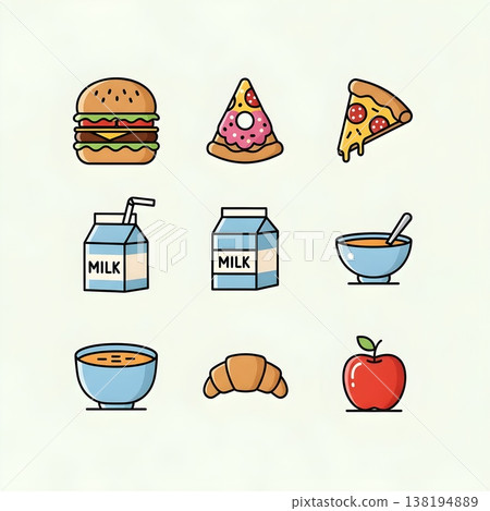 Delicious Food And Drink Icons Collection Vector Art 138194889