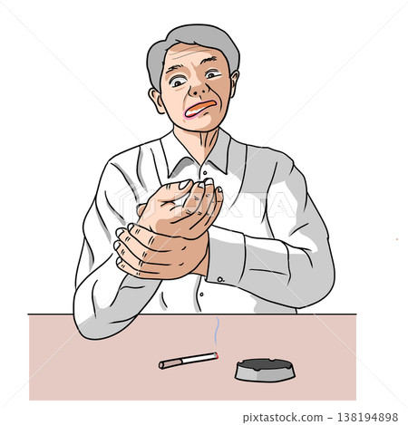 一幅插圖,描繪了一名男子在吸煙時中風的情景。 一幅插圖,描繪了一名男子在吸煙時中風的情景。 138194898