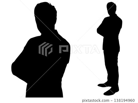 一位商人的剪影，雙手交叉放在胸前，展現出自信的神態。 138194960