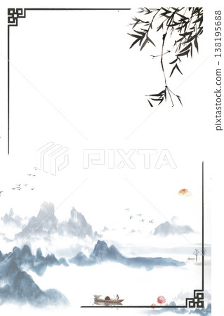 Chinese style ancient landscape and flower-and-bird illustration background Chinese style ancient landscape and flower-and-bird illustration background 138195688