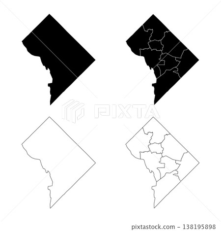Washington DC Outline and Solid Fill Map Set. 138195898