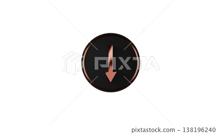 3D rubber texture medal, downward arrow (bronze), decline/decrease icon, transparent background. 3D rubber texture medal, downward arrow (bronze), decline/decrease icon, transparent background. 138196240