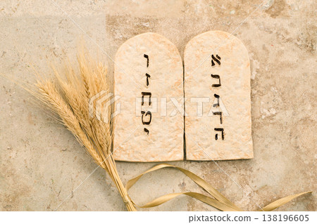 Ten commandments stone tablets with wheat for shavuot 138196605