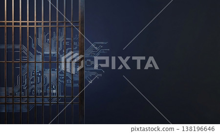 未來主義日式科技背景，結合了格子門與數位電路（右側留白） 138196646