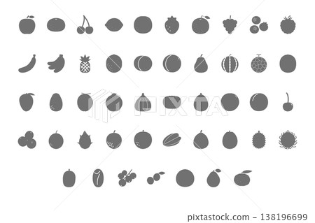 Simple black and white fruit icon set, 47 types, monochrome fruit illustrations Simple black and white fruit icon set, 47 types, monochrome fruit illustrations 138196699