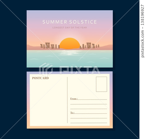 Summer solstice postcard design with ancient stone circle vector illustration. 138196927