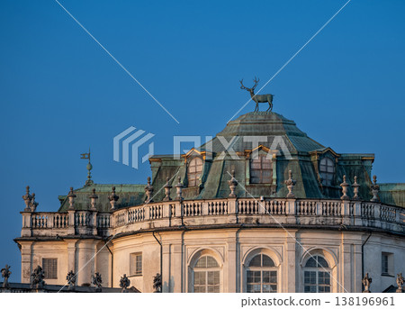 Stupinigi, turin, italy. March 23, 2026. Stupinigi hunting lodge, a unesco world heritage site near turin, italy, features a iconic bronze stag sculpture atop its dome Stupinigi, turin, italy. March 23, 2026. Stupinigi hunting lodge, a unesco world heritage site near turin, italy, features a iconic bronze stag sculpture atop its dome 138196961
