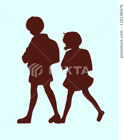 Silhouettes of a boy and a girl walking side by side Silhouettes of a boy and a girl walking side by side 138196976