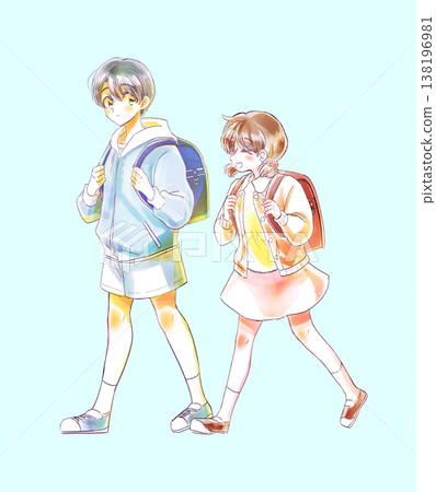 Boys and girls walking side by side 138196981