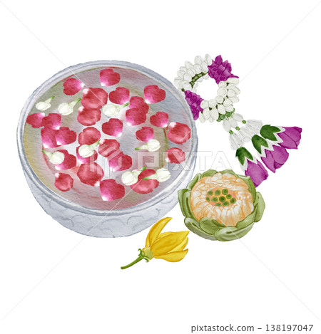 Thai Flower Garland with Floating Floral Bowl Traditional Cultural Decoration Thai Flower Garland with Floating Floral Bowl Traditional Cultural Decoration 138197047