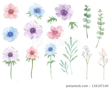 Watercolor Anemone Botanical Set Watercolor Anemone Botanical Set 138197140