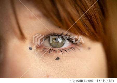 Woman's green eye with decorative dots concept Woman's green eye with decorative dots concept 138197185