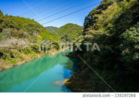 The Hitotsuse River as seen from the Yunouchi Suspension Bridge at Hayakitsuhime Shrine The Hitotsuse River as seen from the Yunouchi Suspension Bridge at Hayakitsuhime Shrine 138197268