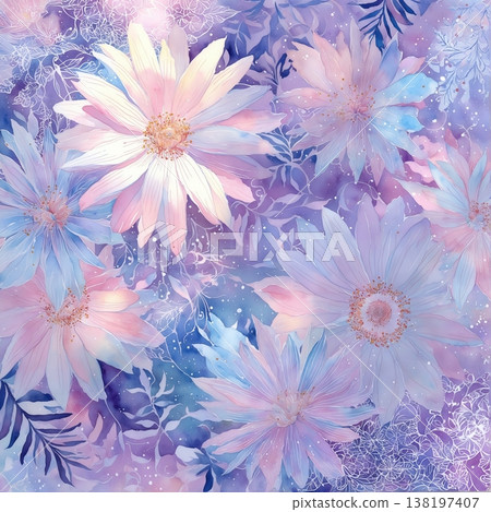 watercolor painting of leaf and flowers 138197407