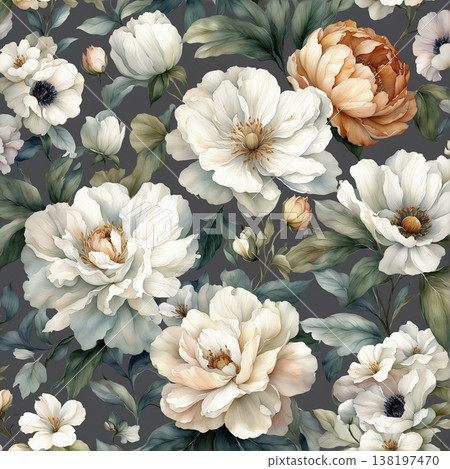watercolor painting of leaf and flowers pattern watercolor painting of leaf and flowers pattern 138197470