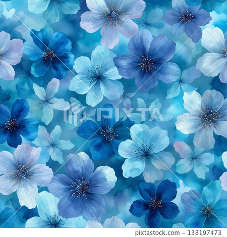 watercolor painting of leaf and flowers pattern watercolor painting of leaf and flowers pattern 138197473