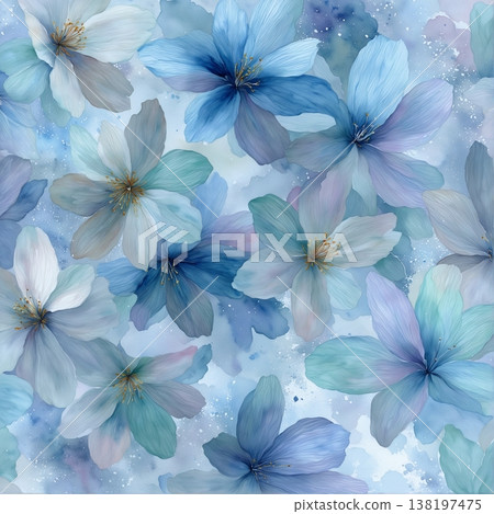watercolor painting of leaf and flowers pattern 138197475