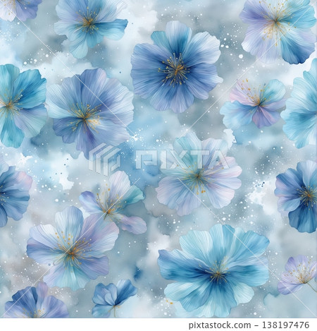 watercolor painting of leaf and flowers pattern watercolor painting of leaf and flowers pattern 138197476