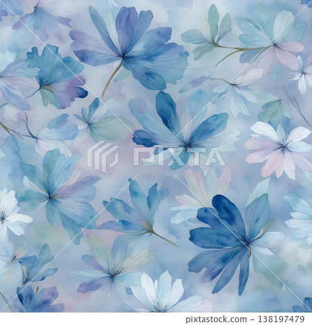 watercolor painting of leaf and flowers pattern 138197479