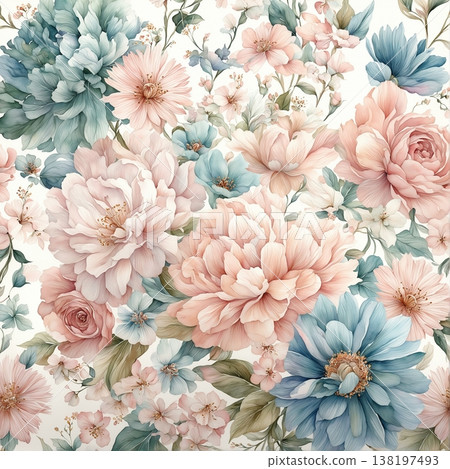 watercolor painting of leaf and flowers pattern watercolor painting of leaf and flowers pattern 138197493