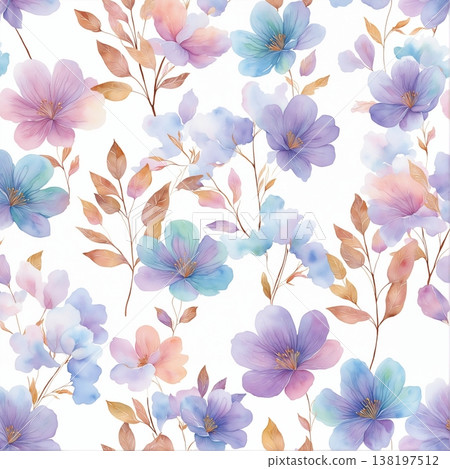 watercolor painting of leaf and flowers pattern watercolor painting of leaf and flowers pattern 138197512