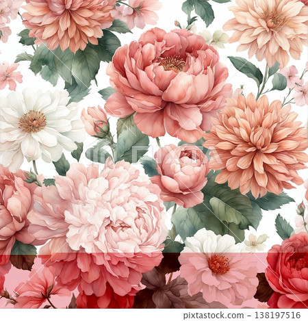 watercolor painting of leaf and flowers pattern watercolor painting of leaf and flowers pattern 138197516