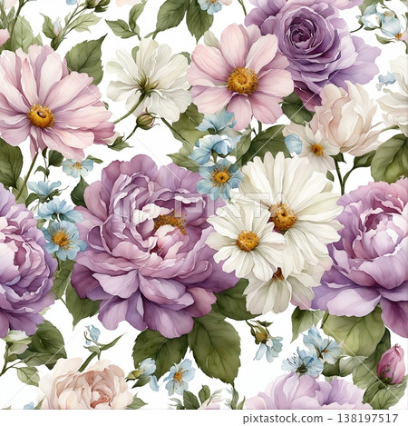 watercolor painting of leaf and flowers pattern watercolor painting of leaf and flowers pattern 138197517