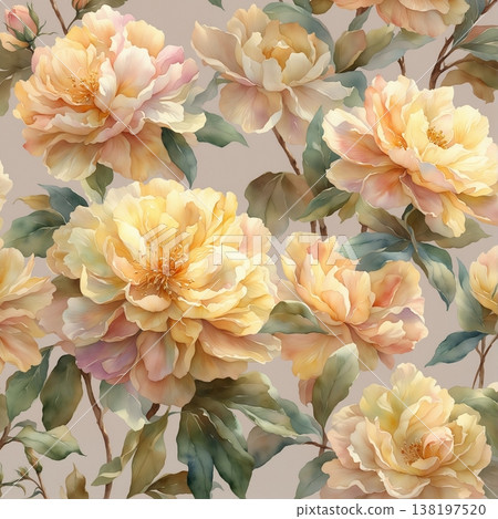 watercolor painting of leaf and flowers pattern watercolor painting of leaf and flowers pattern 138197520