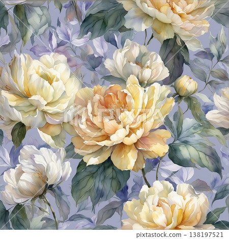 watercolor painting of leaf and flowers pattern watercolor painting of leaf and flowers pattern 138197521