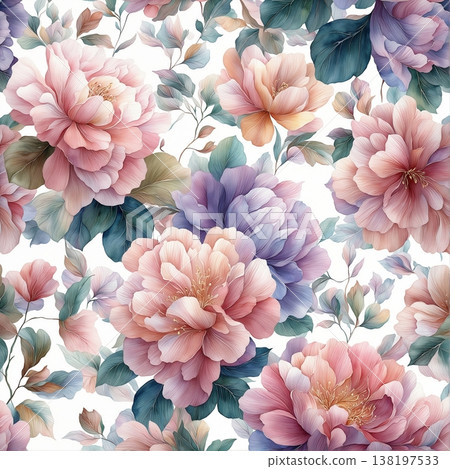 watercolor painting of leaf and flowers pattern watercolor painting of leaf and flowers pattern 138197533