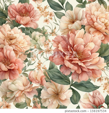 watercolor painting of leaf and flowers pattern 138197534