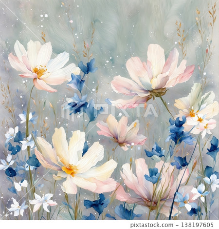 watercolor painting of leaf and flowers pattern watercolor painting of leaf and flowers pattern 138197605