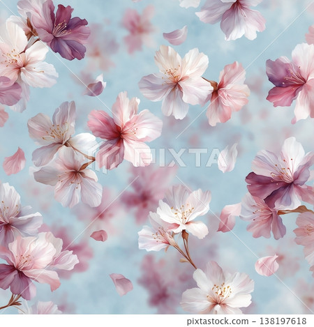watercolor painting of leaf and flowers pattern 138197618