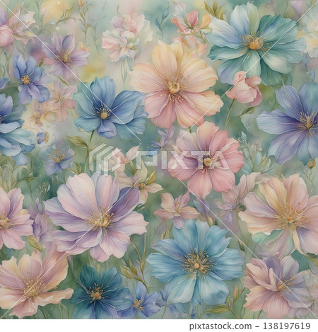 watercolor painting of leaf and flowers pattern watercolor painting of leaf and flowers pattern 138197619