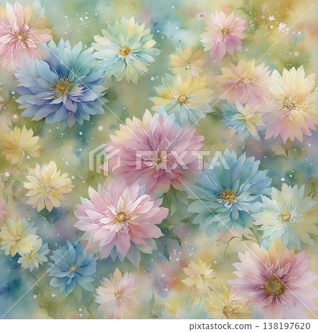 watercolor painting of leaf and flowers pattern watercolor painting of leaf and flowers pattern 138197620