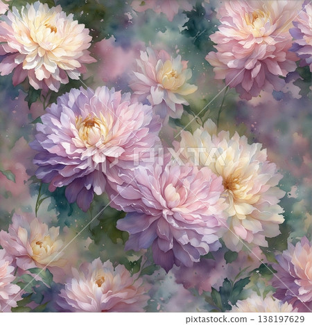 watercolor painting of leaf and flowers pattern 138197629