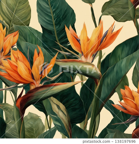 watercolor painting of leaf and flowers pattern 138197696