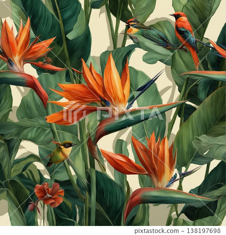 watercolor painting of leaf and flowers pattern 138197698