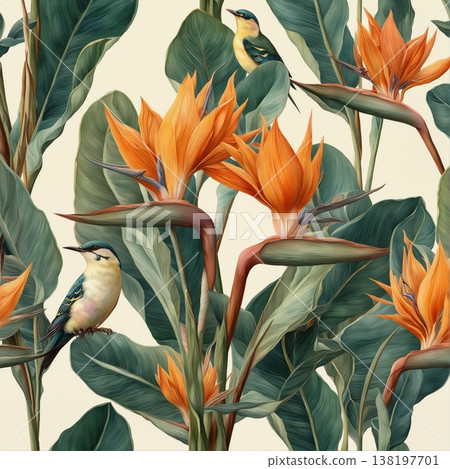 watercolor painting of leaf and flowers pattern watercolor painting of leaf and flowers pattern 138197701