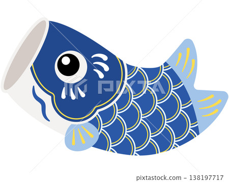A single illustration of a cute, bouncing carp streamer (blue). 138197717