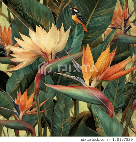 watercolor painting of leaf and flowers pattern watercolor painting of leaf and flowers pattern 138197829
