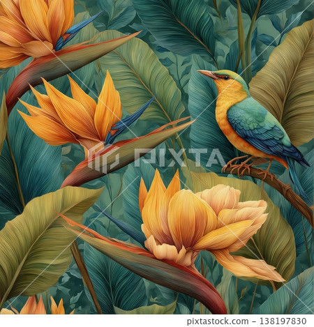 watercolor painting of leaf and flowers pattern watercolor painting of leaf and flowers pattern 138197830