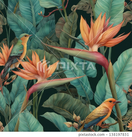 watercolor painting of leaf and flowers pattern watercolor painting of leaf and flowers pattern 138197831