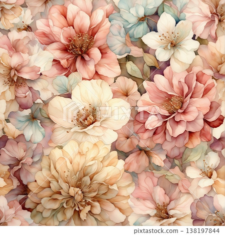 watercolor painting of leaf and flowers pattern 138197844