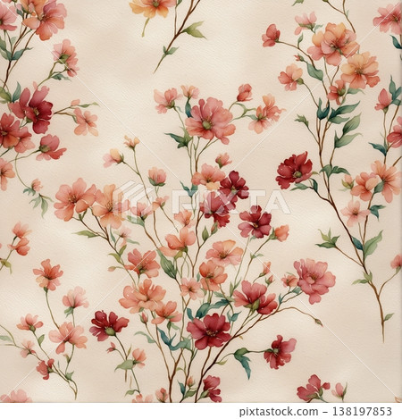 watercolor painting of leaf and flowers pattern watercolor painting of leaf and flowers pattern 138197853
