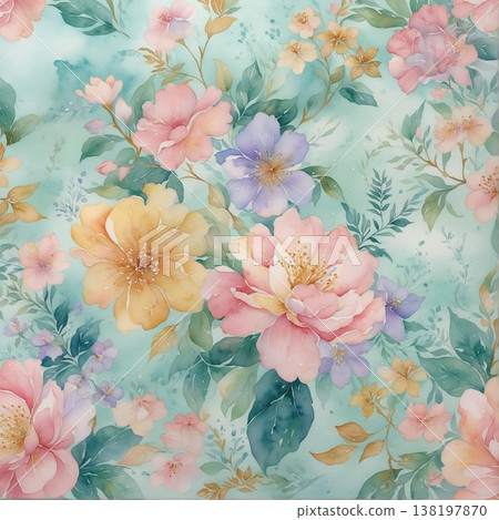 watercolor painting of leaf and flowers pattern watercolor painting of leaf and flowers pattern 138197870