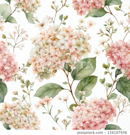 watercolor painting of leaf and flowers pattern 138197936