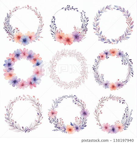 watercolor painting of leaf and flowers pattern 138197940