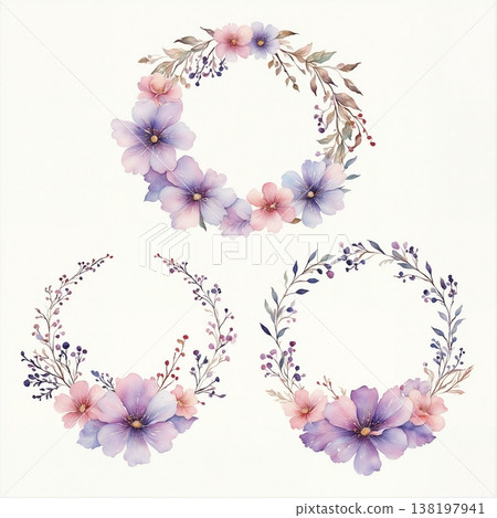 watercolor painting of leaf and flowers pattern 138197941