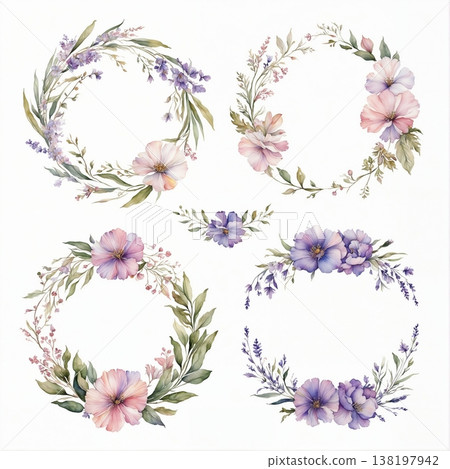 watercolor painting of leaf and flowers pattern 138197942